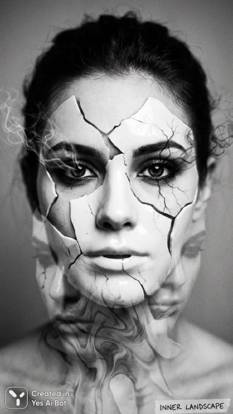 Расколотое лицо: портрет скрытых эмоций и психологической глубины. Изображение из нейронной сети NanoBanana