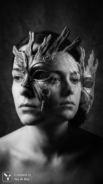 Лицо сквозь маску: сюрреалистичная игра света и эмоций. Изображение из нейросети Нано Банана