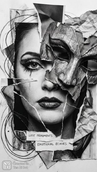 Эмоциональный коллаж: женщина и маска в сюрреалистичном танце чувств. Изображение из нейронной сети NanoBanana