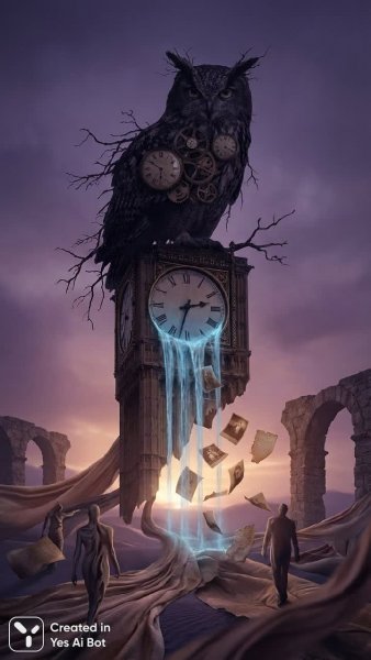 Загадочная сова и текущее время: символизм памяти в сумеречном свете. Картинка из нейронной сети Nano-Banana