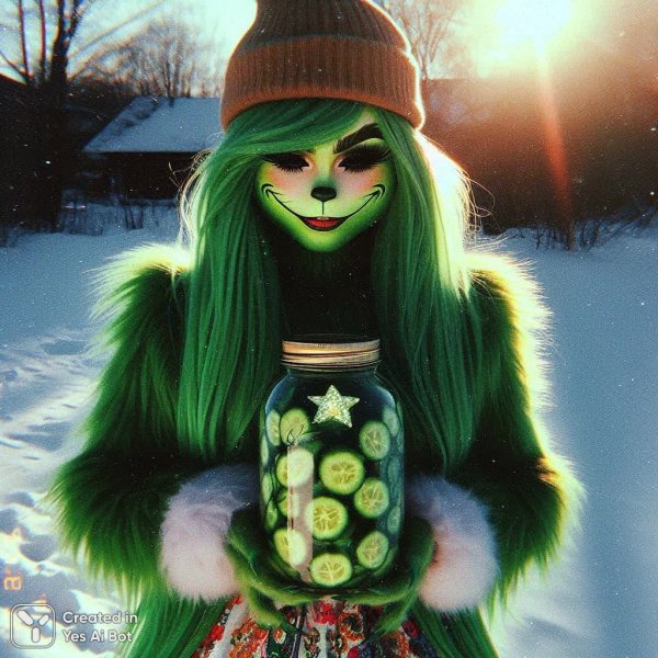 Гринч-монстрик: Ретро сказка в золотом свете и снежной ночи. Изображение из нейросети Dalle