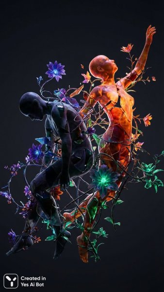 Сюрреалистичный сплав: фрагменты человеческих силуэтов в объятиях природы и цвета. Нейросеть Нано Банана
