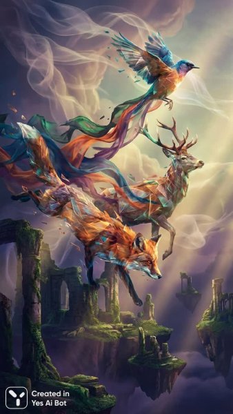 Сюрреалистичные образы: животные и мечты в бушующей палитре чувств и света. Картинка из нейросети Nano Banana