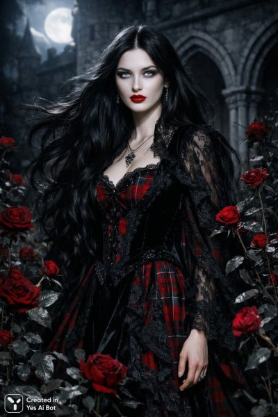 Таинственная красавица в лунном саду старинного замка. Изображение из нейросети Sora Ai Images