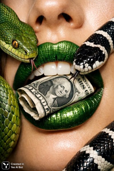 Изумрудные губы и змеиный поцелуй: гиперреалистичная провокация. Генерация из нейросети Sora