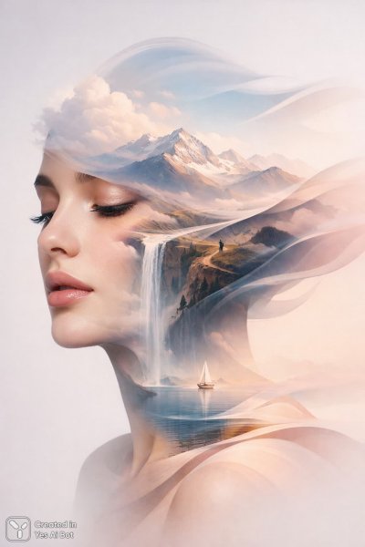 Мечты и реальность: трансформация лица в пейзаж. Генерация из нейросети Sora Ai Images