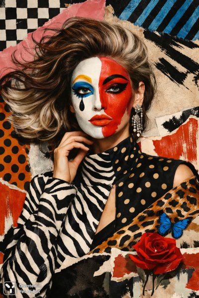 Сюрреалистичный коллаж: женский образ и маска в деталях. Изображение из нейронной сети Sora