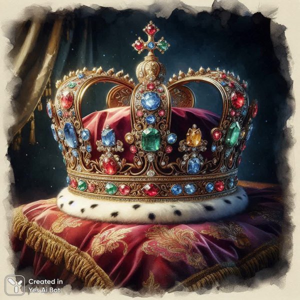 Величественная царская корона в сиянии драгоценных камней и великолепии. Генерация из нейронной сети Dalle