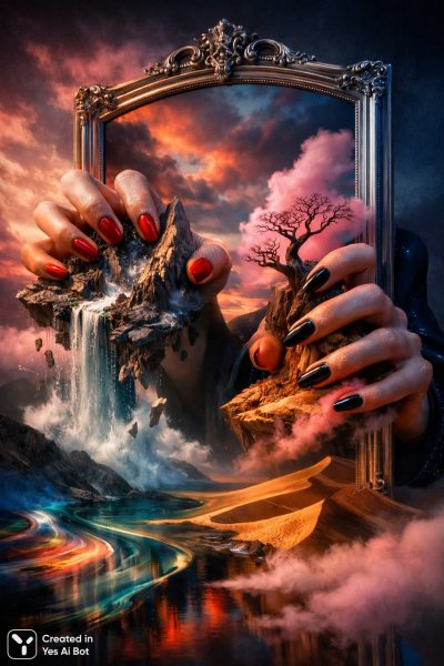 Руки из зеркала: сюрреалистичная игра света и пространства. Изображение из нейросети Sora