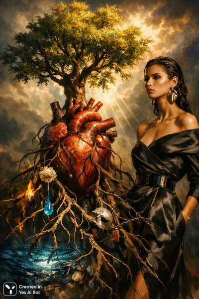 Сердце дерева: рост сквозь боль и эмоции. Картинка из нейронной сети Sora
