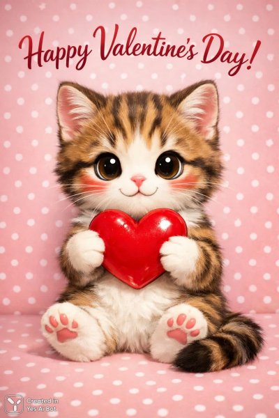 Нежная кошка с любовью на День святого Валентина. Картинка из нейросети Sora images Ai