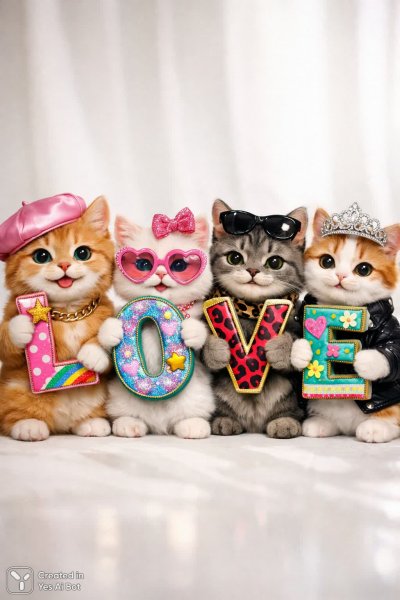 Милые коты с посланием любви в фотореалистичном стиле. Генерация из нейросети Sora images Ai