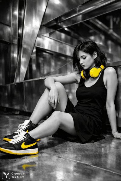 Желтый акцент в монохромном мире городской молодости. Генерация из нейронной сети Sora Image