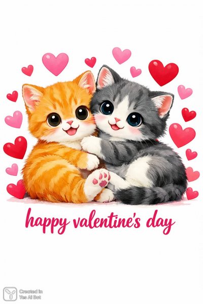 Милые котята на День святого Валентина: море любви и ярких сердец. Генерация из нейронной сети Sora Images