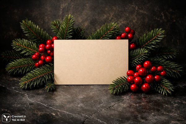 Праздничный фон с ягодами и ветвями. Генерация из нейронной сети Sora Ai Images