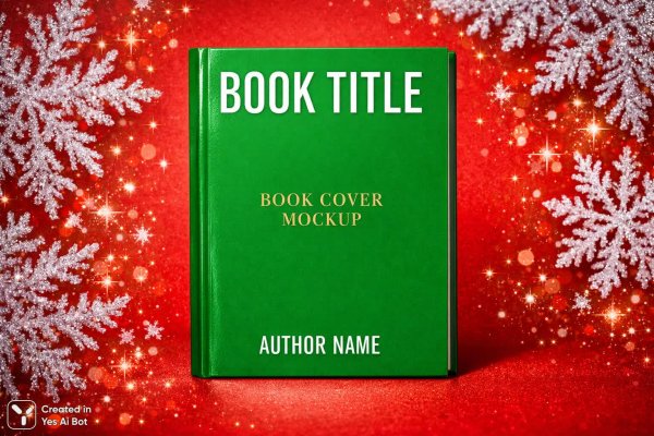 Праздничный дизайн обложки книги с зеленью и снежинками. Генерация из нейронной сети Sora Ai Images