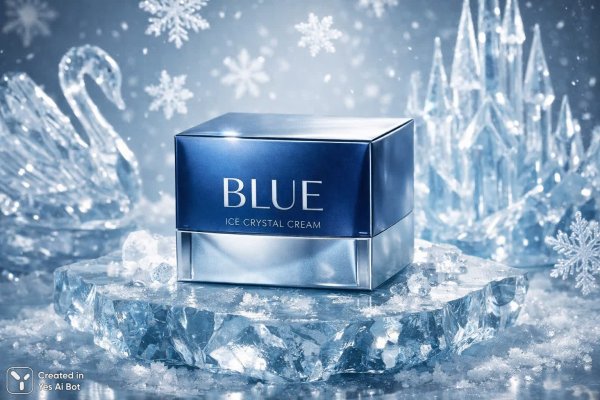 Замороженная элегантность: синий крем в ледяной сказке. Картинка из нейросети Sora Images