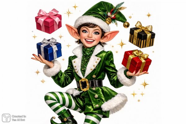 Весёлый эльф на Рождество: волшебный праздник в ярких красках. Генерация из нейросети Sora images Ai