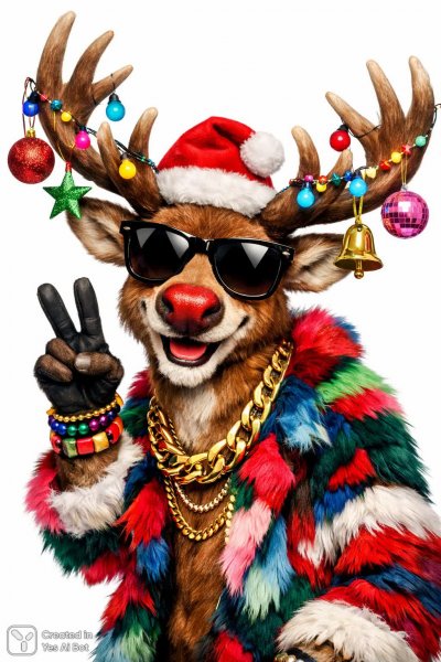Веселый олень в солнцезащитных очках: праздник в ярких красках. Генерация из нейронной сети Sora Ai Images