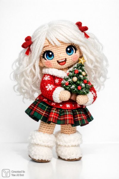 Объемная кукла ручной работы в новогоднем настроении. Нейросеть Sora Image