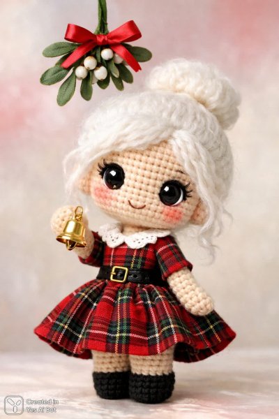 Милая кукла ручной работы с белоснежной прической и праздничным настроением. Картинка из нейросети Sora Ai Images