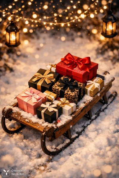 Зимнее волшебство: Сleigh с подарками под звездным небом. Нейросеть Sora