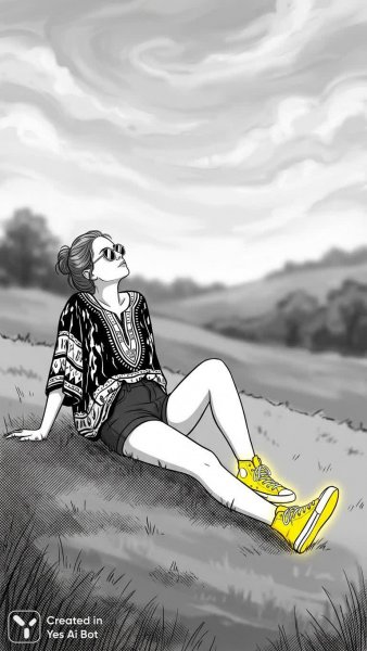 Летний день в черно-белом стиле с ярким акцентом. Нейросеть Нано Банана