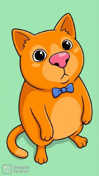 Оранжевый котик-вектор: милый персонаж с большими глазами и розовым носом. Картинка из нейросети Нано Банана