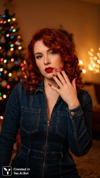 Эффектный портрет женщины в красном с новогодним настроением. Изображение из нейронной сети Nano Banana