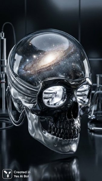 Кибернетический череп инопланетянина с галактикой внутри: гиперреалистичный шедевр света. Нейронная сеть Нано Банана