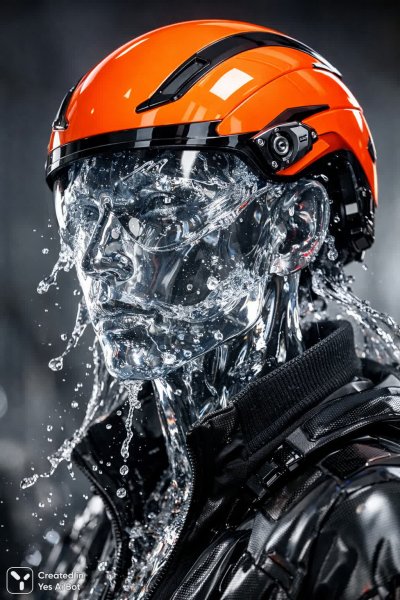 Хрупкая голова и неоновый шлем: будущее технологий в деталях. Изображение из нейронной сети Sora Image