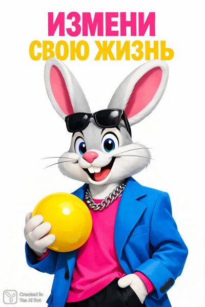 Заяц с шаром: вдохновение и позитивные перемены в жизни. Изображение из нейронной сети Sora Image