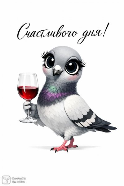 Голубка с вином: забавное поздравление дня!. Картинка из нейросети Sora Ai Images