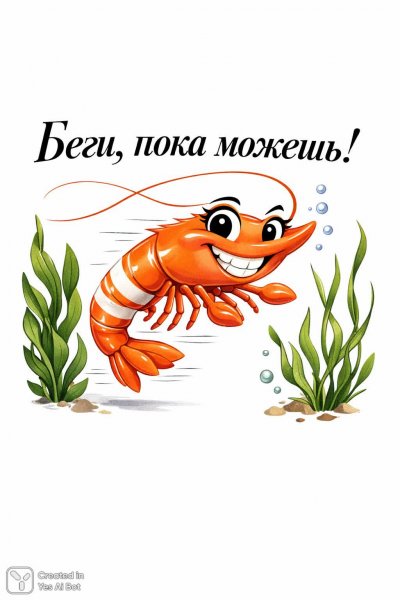 Веселый бег креветки в морских объятиях. Картинка из нейронной сети Sora images Ai