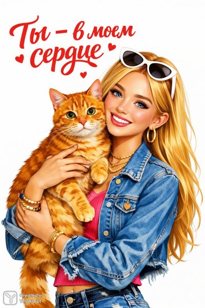 Девочка и кот: трогательная иллюстрация любви и тепла в ярких красках. Картинка из нейронной сети Sora Images