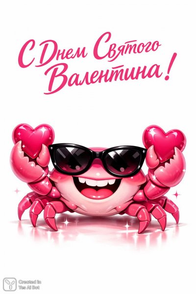 Краб с любовью: праздничное настроение на День святого Валентина!. Картинка из нейронной сети Sora Image