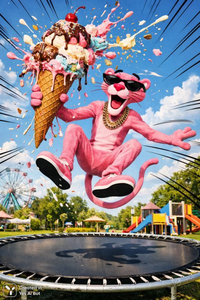 Весёлый Пинки и гигантское мороженое в полёте. Нейросеть Sora