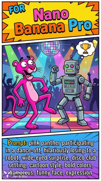 Яркий баннер в стиле комикса: танцы неудачника и робота. Генерация из нейросети NanoBanana