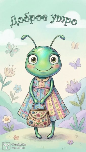 Утро с очаровательным насекомым в стильном наряде. Изображение из нейронной сети Nano Banana