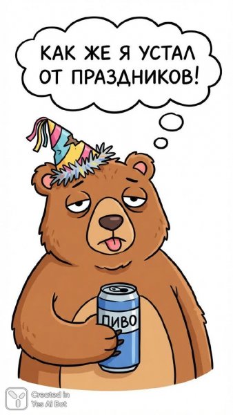 Уставший медведь: Новогоднее настроение и немного грусти. Генерация из нейросети Нано Банана