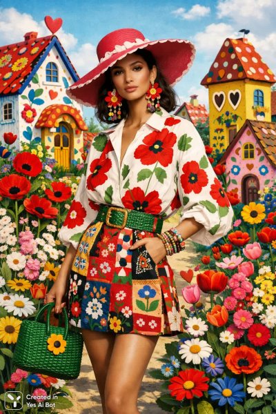 Очаровательная деревня: сказочный мир в стиле народного искусства. Изображение из нейронной сети Sora Ai Images