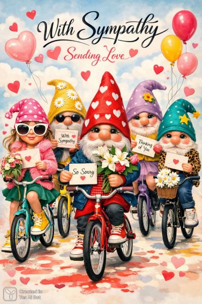 Весёлые гномы на велосипедах: праздник любви и радости. Нейросеть Sora images Ai