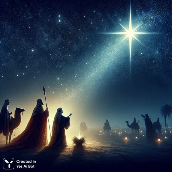 Вифлеемская звезда: Волхвы идут к свету Рождества. Нейросеть Dalle