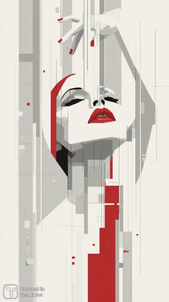 Черно-белый портрет с красной помадой и поднятой рукой в стиле минимализма. Картинка из нейросети Миджорни