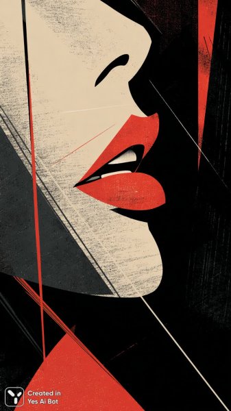 Иллюстрация губ: дерзкий акцент и чёрный зигзаг на фоне тьмы. Картинка из нейросети Миджорни