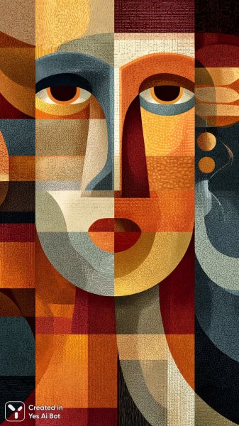 Яркое лицо в абстрактном стиле: современное искусство форм и цветов. Изображение из нейросети Midjourney