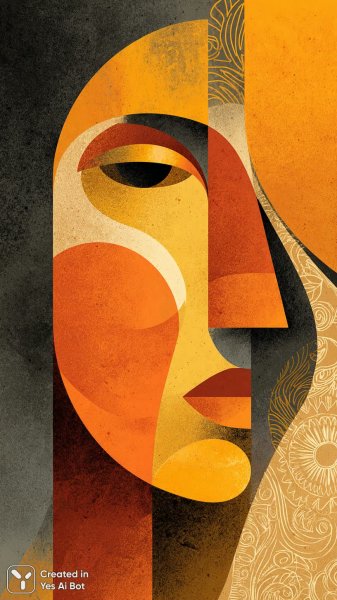 Яркий портрет женщины в геометрии красок и форм. Картинка из нейросети Midjourney