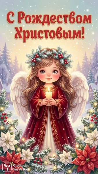 С Рождеством: ангел света и тепла в праздничном убранстве. Генерация из нейросети Nano-Banana