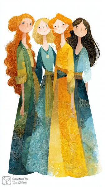 Девочки в ярких нарядах: наивная красота и беззаботность летнего дня. Изображение из нейронной сети Midjourney