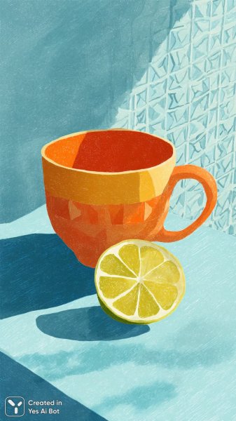 Яркий апельсиновый кофе лаймом на голубом фоне стиль и игривость. Картинка из нейросети Midjourney